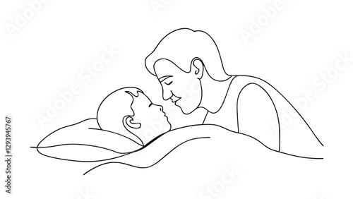 Fathers Gentle Love A SingleLine Drawing of a Dad and Son