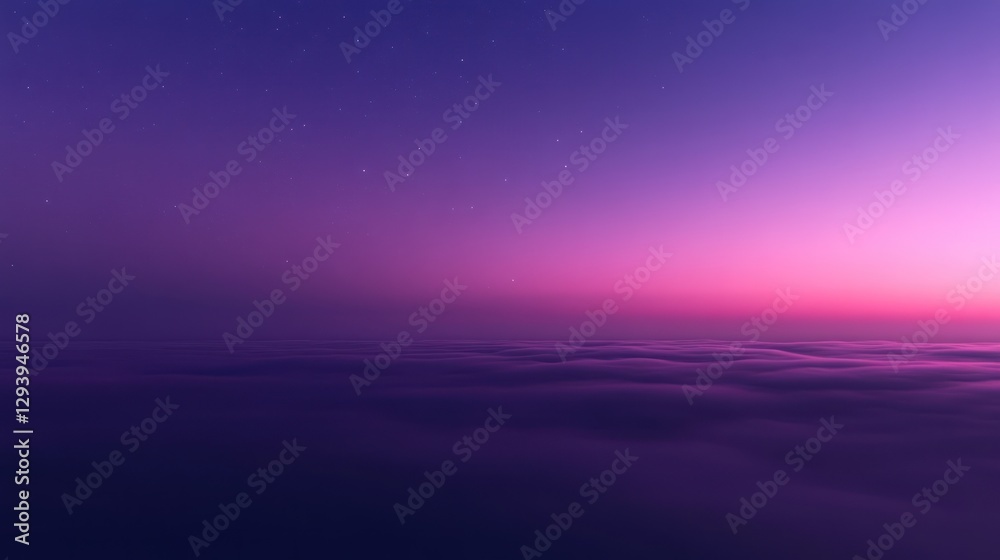 Purple twilight over clouds, aerial view, tranquil scene, use for wallpaper or background image Purple twilight over clouds, aerial view, tranquil scene, use for wallpaper or background image