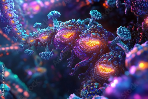 Glowing artistic depiction of ATP recycling cellular energy systems vibrant molecular interactions ultra detailed enzyme geometry cinematic lighting with sharp focus and accurate textures
