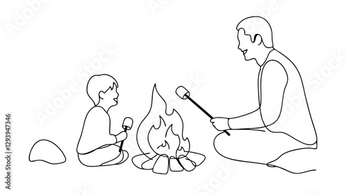 Father and Son Campfire Night Marshmallow Roasting Fun