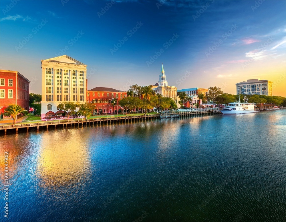 Obraz premium charleston south carolina usa skyline over the ashley river