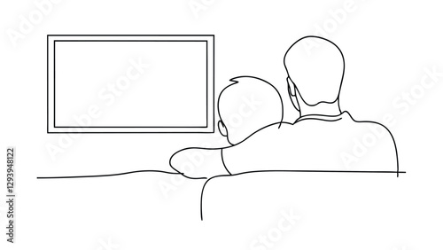 Father and Son Watching Television Together, Family Bonding Time