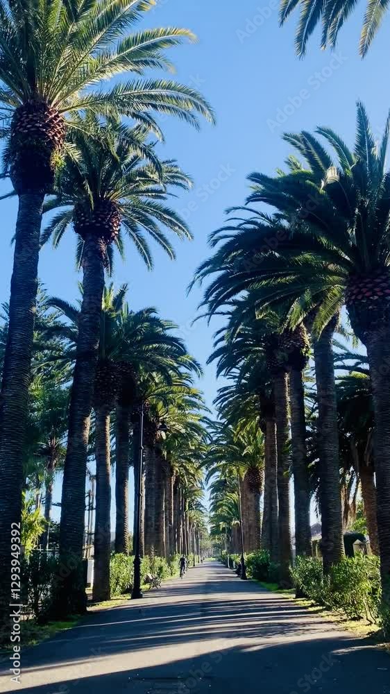 Vertical Video of Palm Trees Lining a Paved Path on a Sunny Day in La Laguna, Tenerife Vertical Video of Palm Trees Lining a Paved Path on a Sunny Day in La Laguna, Tenerife