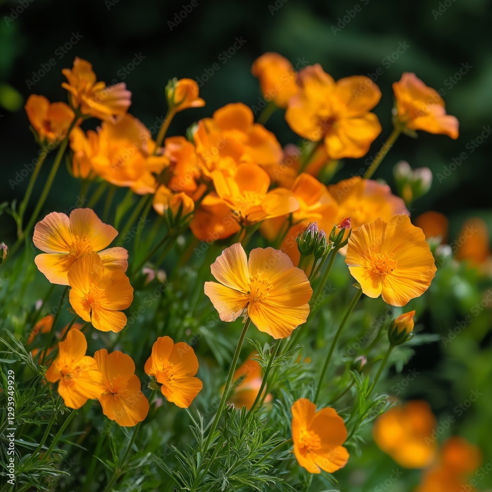 Bright orange wildflowers bloom in a lush green setting, showcasing nature's vivid beauty and colors. Bright orange wildflowers bloom in a lush green setting, showcasing nature's vivid beauty and colors.