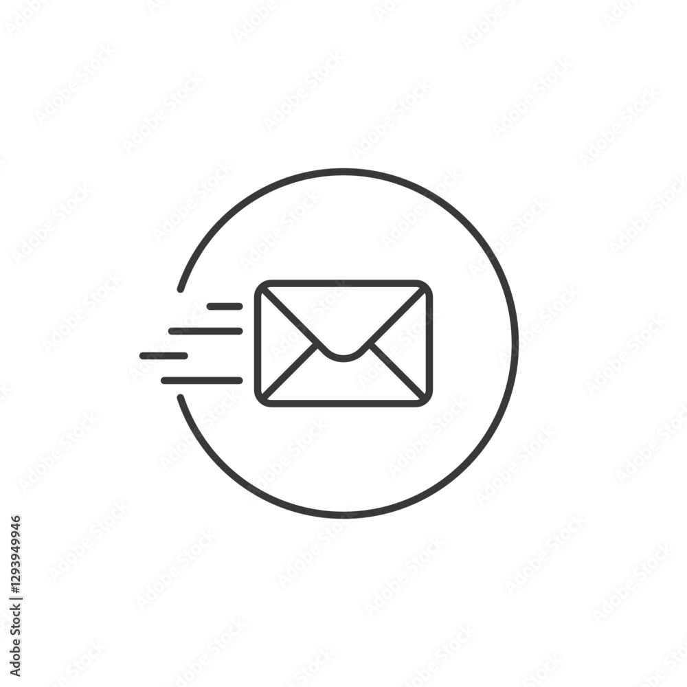 A simple line drawing of an envelope inside a circle, with three horizontal lines to the left indicating motion or speed. This icon represents sending or receiving messages quickly A simple line drawing of an envelope inside a circle, with three horizontal lines to the left indicating motion or speed. This icon represents sending or receiving messages quickly