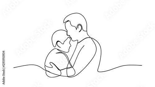 OneLine Drawing Fathers Tender Embrace, Childs Security, Loves Simplicity