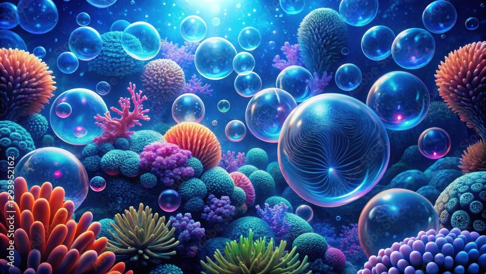 Electric blue bubble pattern resembling a coral reef with swirling shapes and vibrant colors Electric blue bubble pattern resembling a coral reef with swirling shapes and vibrant colors