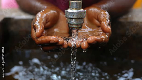 Child collecting water from faucet
