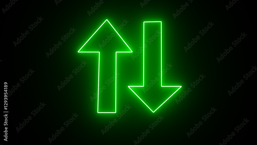 Up and down arrow neon glowing and road directional arrow Up and down arrow neon glowing and road directional arrow