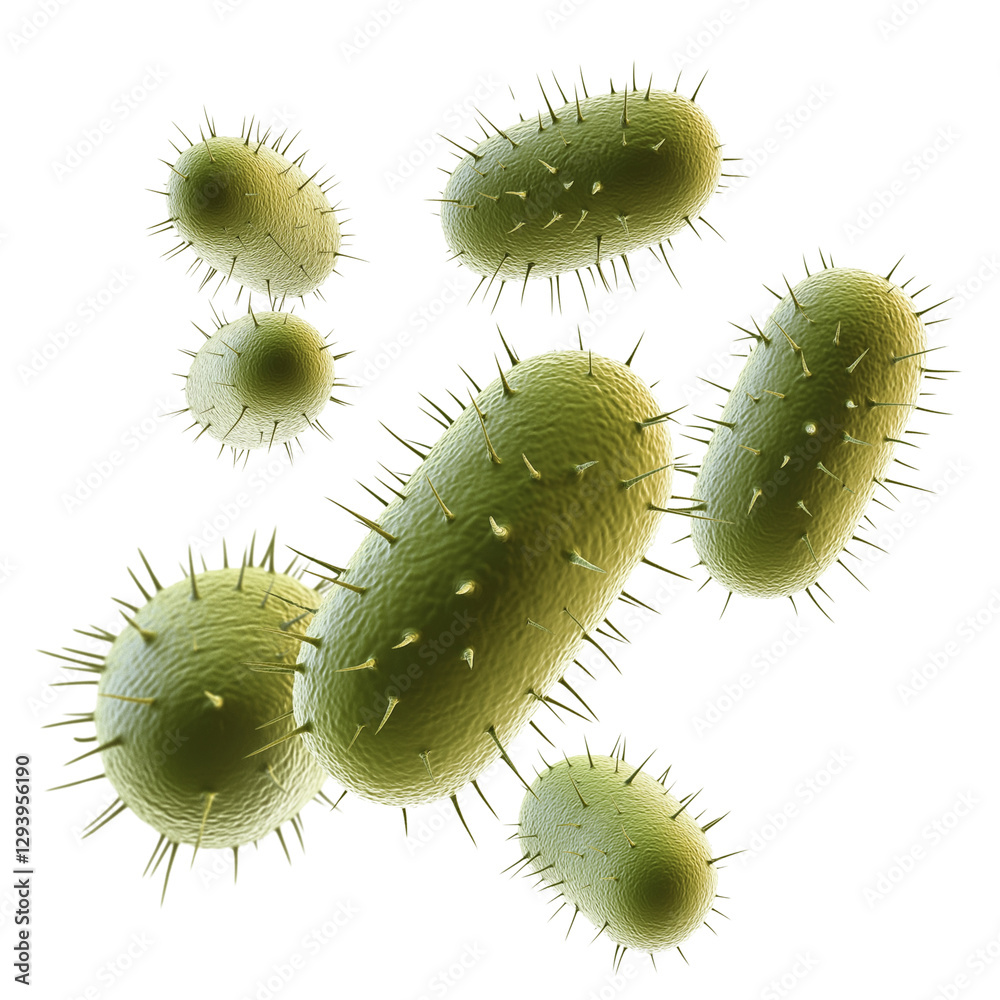 Fototapeta premium set of realistic microorganisms, in green, yellow, and blue colors on a transparent background, png