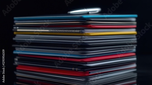 Elegant Stack of Executive Notebooks with a Sleek Pen on Top