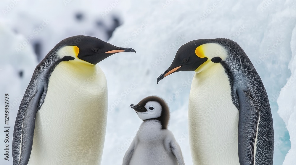 Obraz premium A captivating close-up of a penguin's head, with its sleek black feathers contrasting against a vibrant yellow beak, gazing to the left in serene curiosity