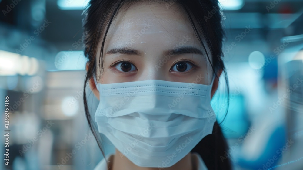 A dedicated health worker stands in a medical facility, wearing a mask and showing a focused expression, emphasizing commitment to patient care amid a bustling atmosphere. A dedicated health worker stands in a medical facility, wearing a mask and showing a focused expression, emphasizing commitment to patient care amid a bustling atmosphere.