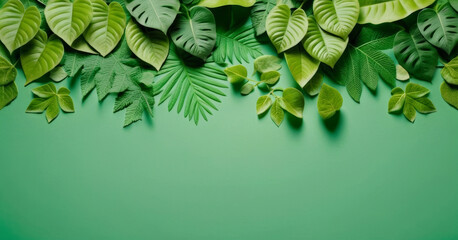Background illustration of overlapping leaves. With a soft green overall color. Premium design for poster, banner or wallpaper.
