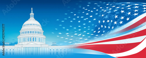 Elegant American flag background with the U.S. Capitol, symbolizing patriotism, government, and national pride, ideal for corporate events and celebrations.