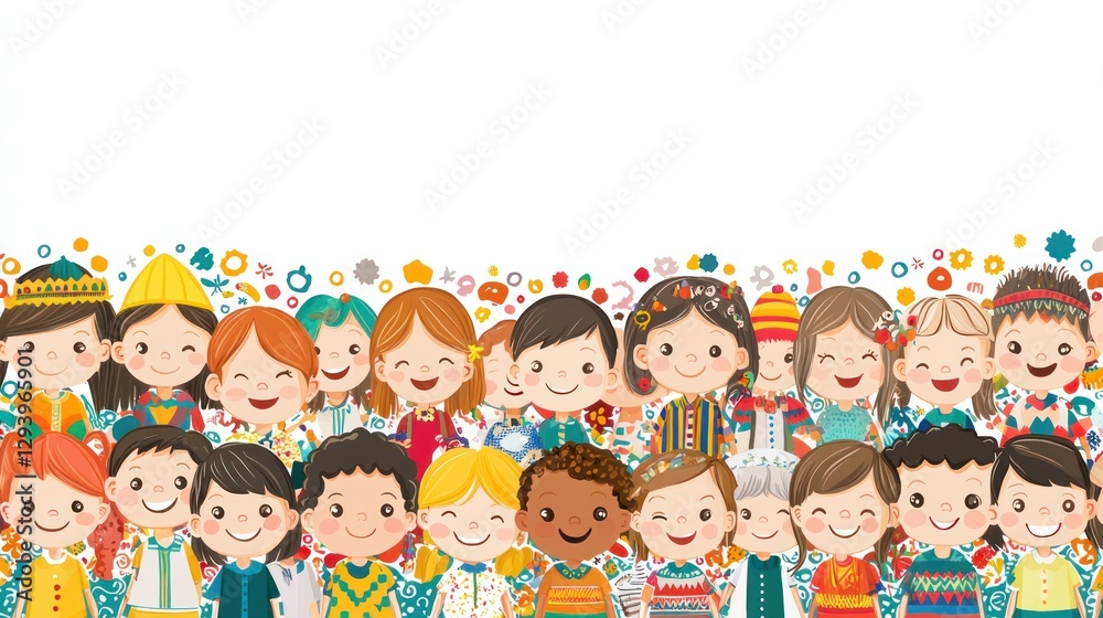Diverse children smiling, celebration, global unity, happy image, for educational materials Diverse children smiling, celebration, global unity, happy image, for educational materials