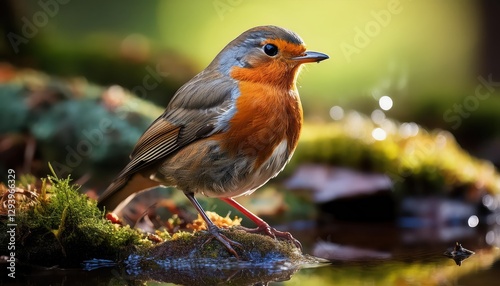 Vibrant Red Robin Amidst Winters Snowy Backdrop, a Charming Contrast of Color and Tranquility, Capturing the Essence of Natures Resilience. photo