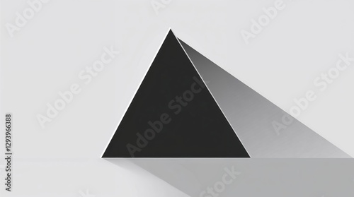 Minimalist black triangular shape casting a shadow on a light gray background