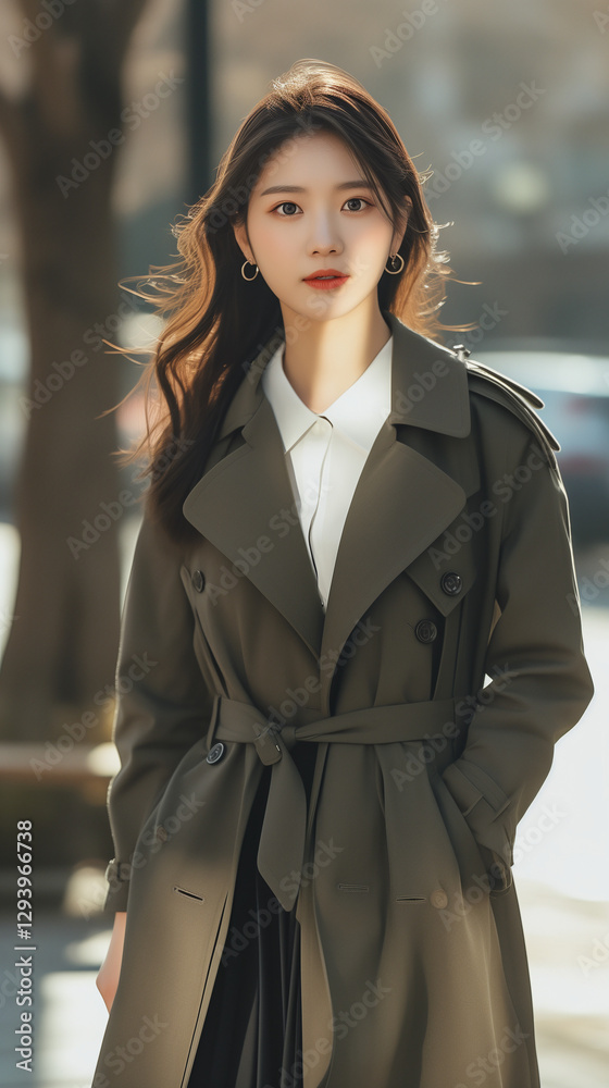 Fototapeta premium 카라 코트 입은 아름다운 한국 여성