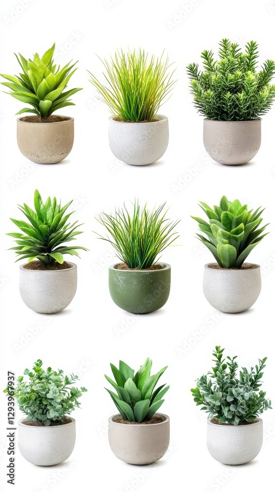 Fototapeta premium Collection of Artificial Plants in Stylish Pots - A Fresh & Modern Home Decor