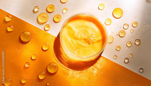 yellow face serum gel texture cosmetic vitamin c skincare liquid cream background clear orange color skin moisturizer