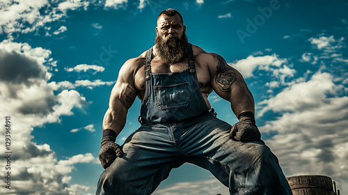 muscular man in the sky with clouds