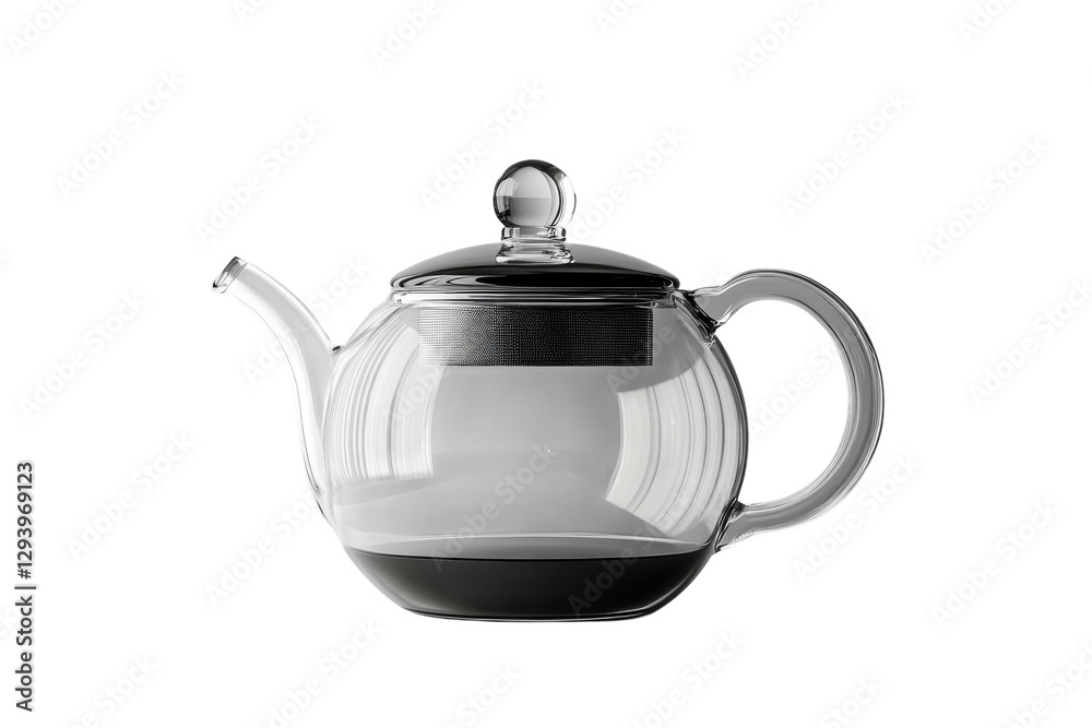 Glass Teapot with Infuser and Spout: Isolated on Transparent Background Glass Teapot with Infuser and Spout: Isolated on Transparent Background