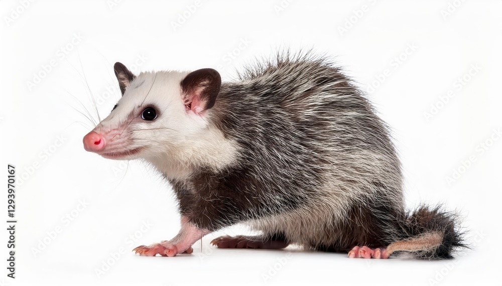 Spotlight on the Virginia Opossum A Graceful Mammal Amidst White Backdrop, Capturing the Majesty and Mystery of North American Wildlife Spotlight on the Virginia Opossum A Graceful Mammal Amidst White Backdrop, Capturing the Majesty and Mystery of North American Wildlife