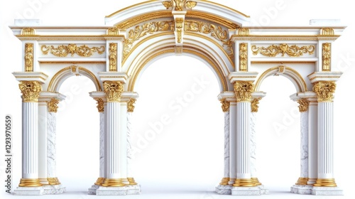 Elegant white and gold archway, classical design, isolated, architectural detail, for design projects