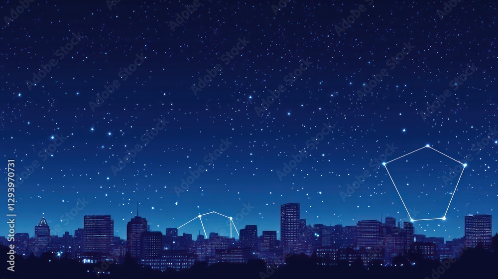 City Skyline at Night with Constellations City Skyline at Night with Constellations