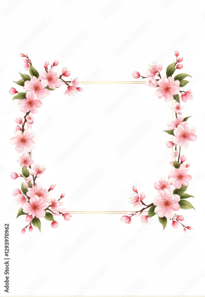 Hand-drawn cartoon cherry blossom romantic floral plant border European pink Hand-drawn cartoon cherry blossom romantic floral plant border European pink