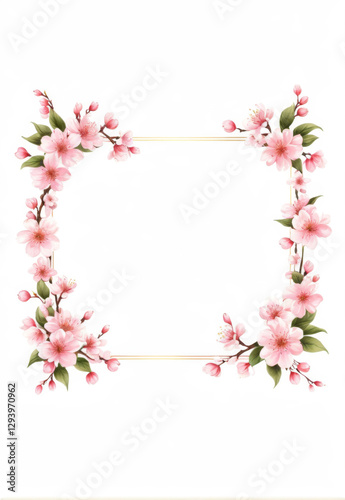 Hand-drawn cartoon cherry blossom romantic floral plant border European pink