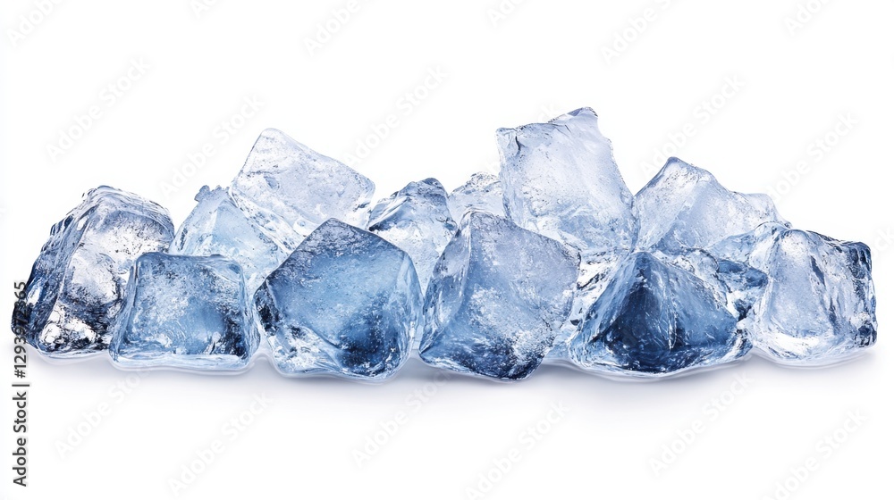 Refreshing Ice Cubes on White Surface Capturing the Essence of Coldness and Purity in Studio Shot