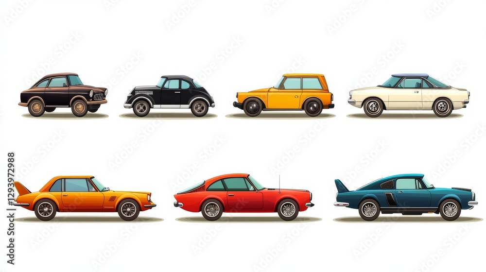 A set of icons for games. Retro Cars. Isolated on a white background A set of icons for games. Retro Cars. Isolated on a white background