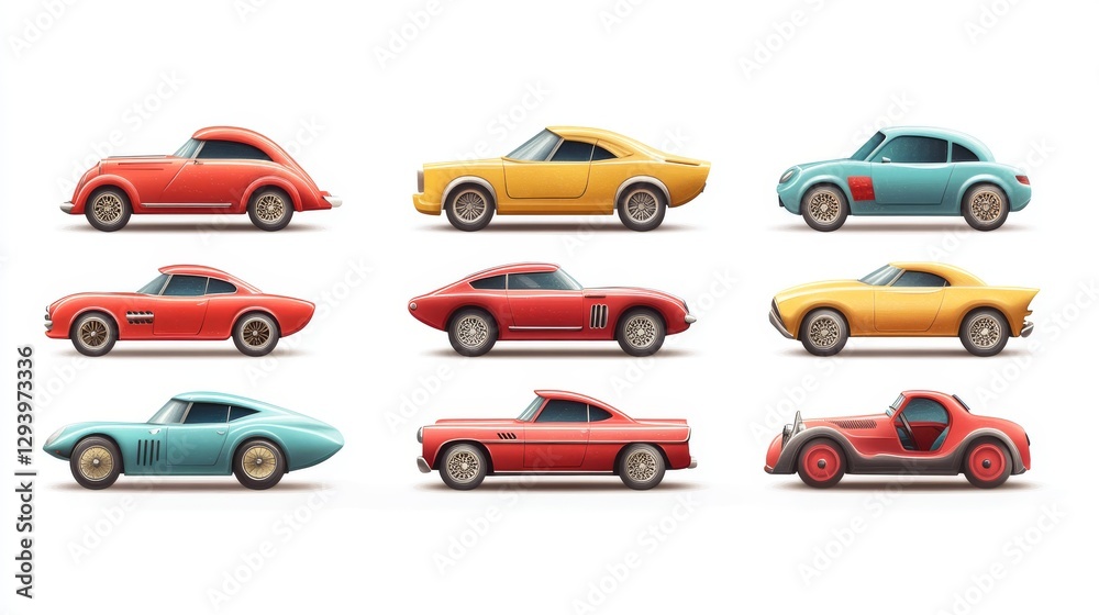 A set of icons for games. Retro Cars. Isolated on a white background A set of icons for games. Retro Cars. Isolated on a white background