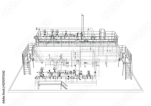 Industrial tank with valves. Vector rendered of 3d