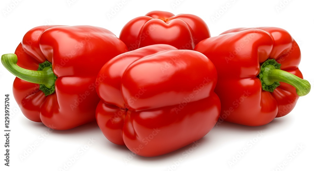 Bright red bell peppers with smooth, shiny skin on a white background Bright red bell peppers with smooth, shiny skin on a white background