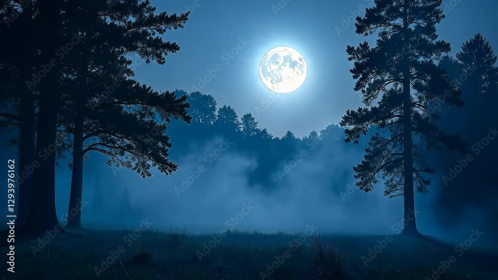 4k frame night forest in full moon with fog 4k frame night forest in full moon with fog