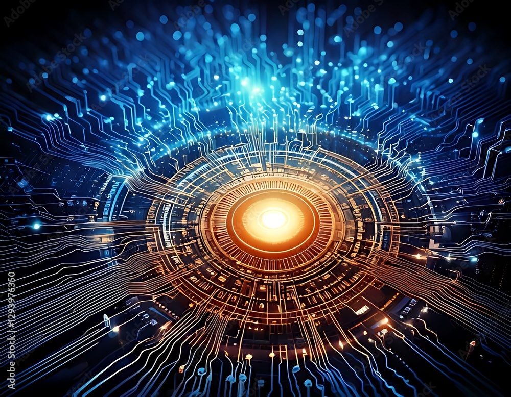 Obraz premium glowing technological core radiates energy through intricate circuits.