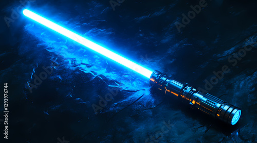 Glowing blue lightsaber on a rock