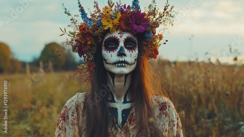 Floral Skull Makeup, A Day of the Dead Portrait