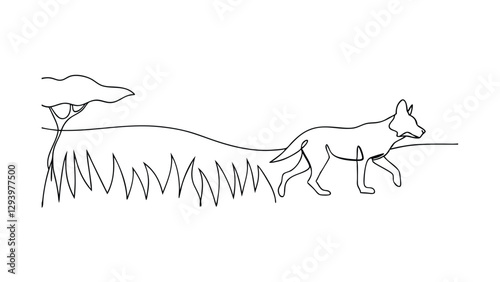African Wild Dog Line Art Savannah, Canine, SingleLine Drawing