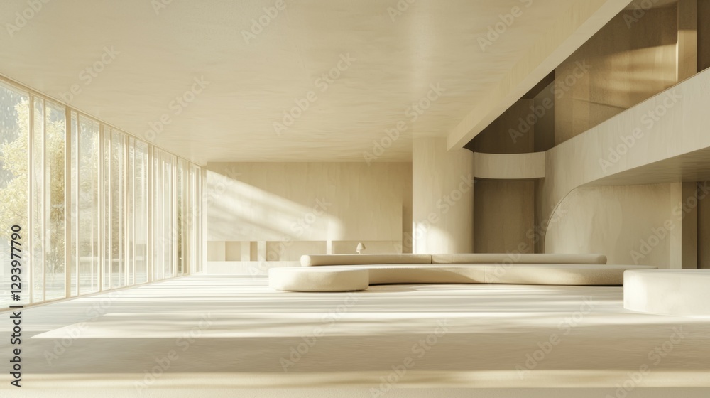 Obraz premium Modern Minimalist Interior with Large Windows and Natural Light