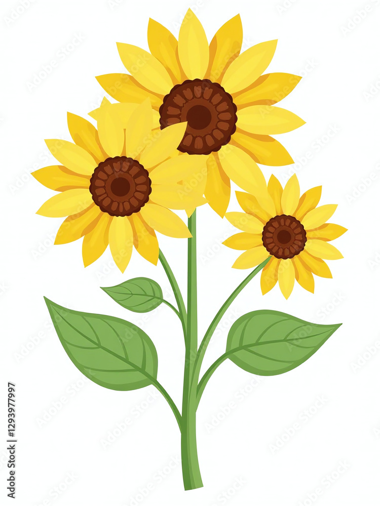 Obraz premium Isolated Sunflower Row In A Simple Floral Design Element On White Background, Perfect For Use As A Png Cutout.
