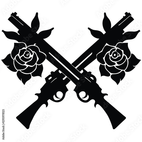 various guns and weapons including rifles, pistols, revolvers, and machine guns in black and white Vector illustration