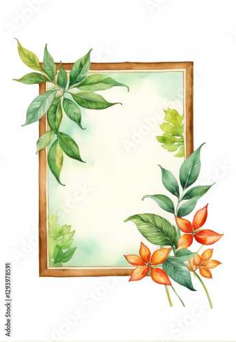 Hand-painted plant leaves green leaves small flowers watercolor gouache painting borders are commercially available