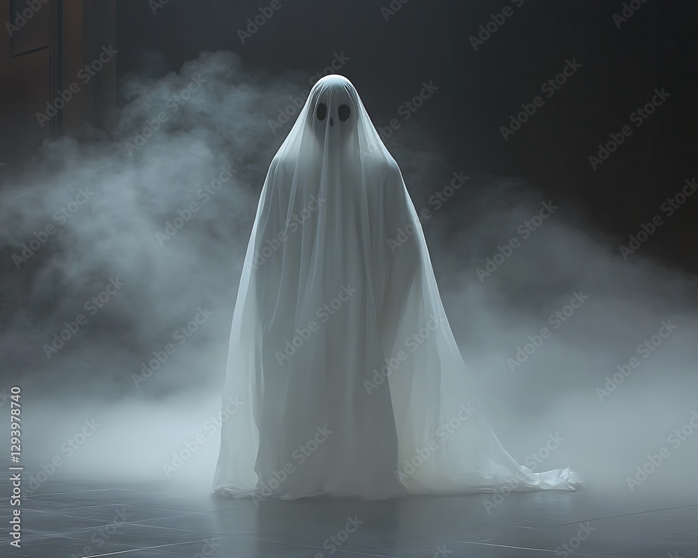 Ghost in Smoky Room. Halloween Spooky Ghost in Smoky Room. Halloween Spooky