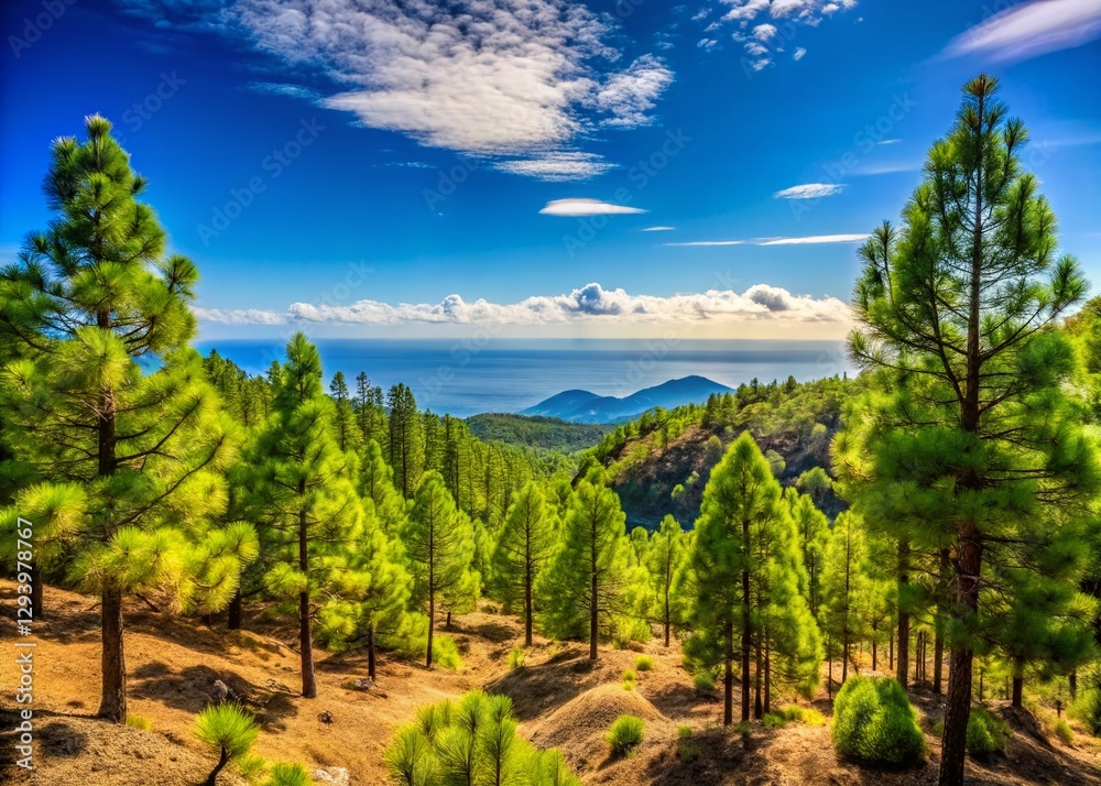 Naklejka premium Gran Canaria Pines: Majestic Landscape with Clear Blue Sky, Valsequillo