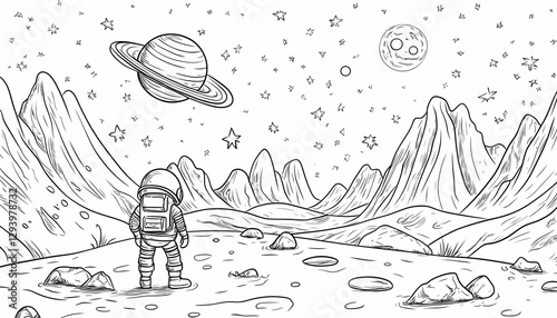 Astronaut Standing on Alien Planet Looking at Space and Stars