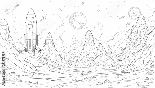 Space Shuttle Landing on Rocky Exoplanet Surface with Distant Moons